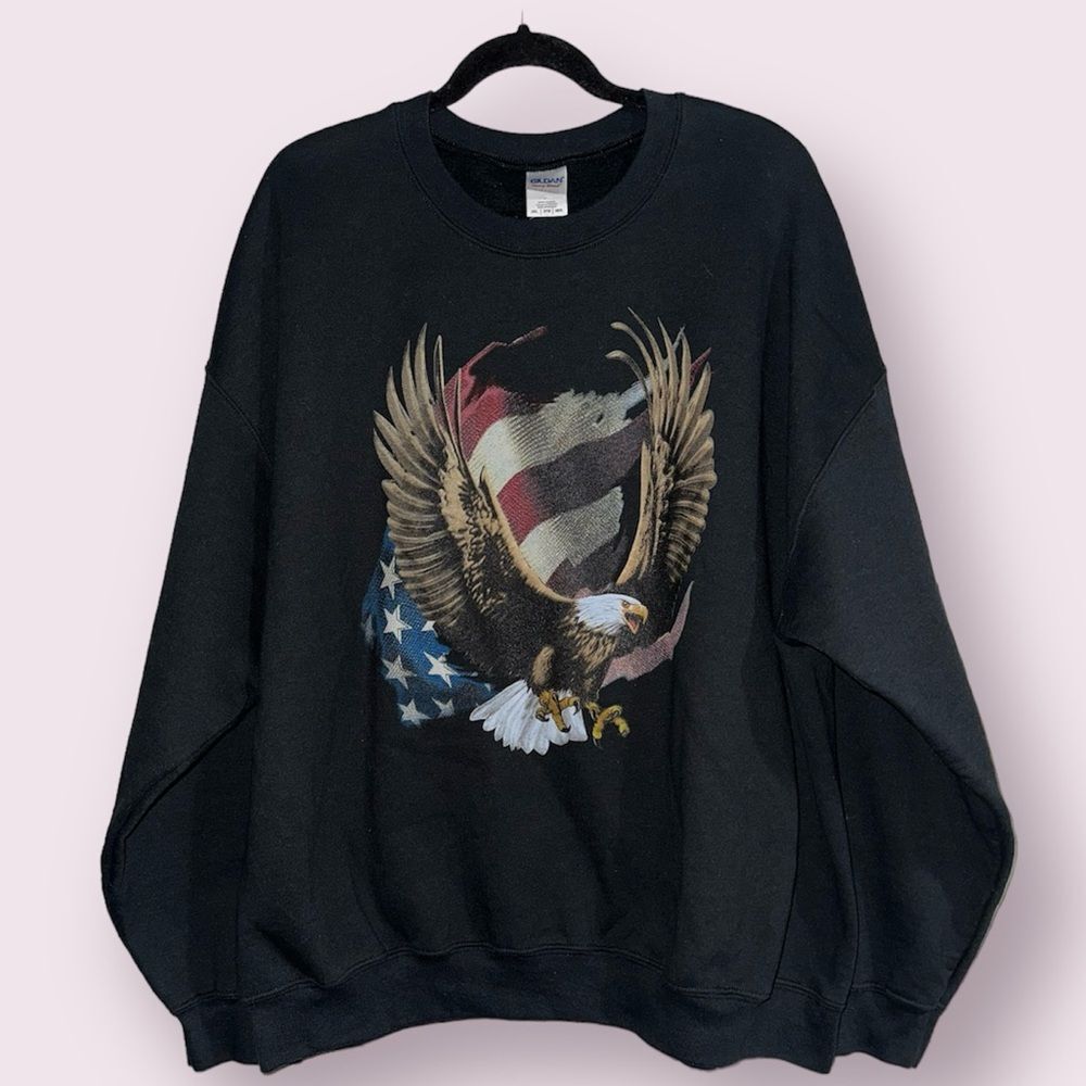 Gildan Heavy Blend Unisex Patriotic American Flag Bald Eagle Sweatshirt Size 2XL